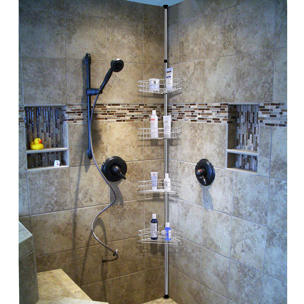 Yescom 4 Baskets Bathtub Corner Shower Caddy Adjustable Pole Silver Image