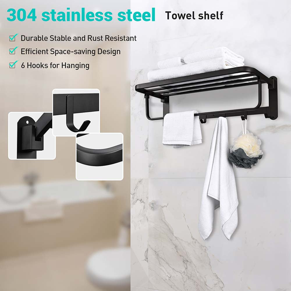 Yescom 23" Stainless Steel Towel Shelf Rack Wall-Mounted Towel Holder Image
