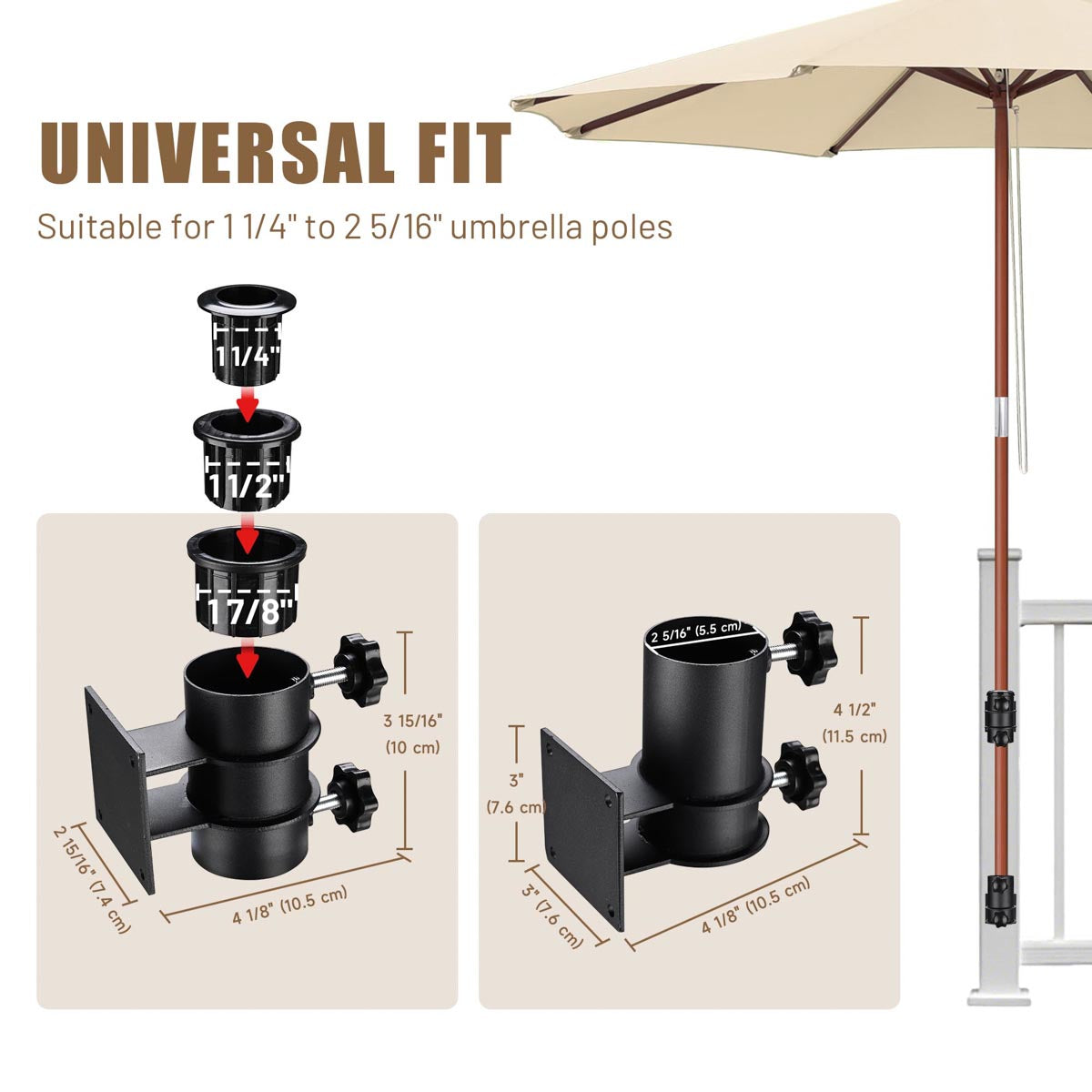 braces for patio umbrella keep coming out Yescom Patio Umbrella Mounting Brackets for Deck Railing (D2 5/16")