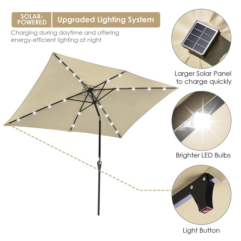 Yescom 10'X6.5' Solar Rectangle Outdoor Tilt Patio Umbrella Multiple C