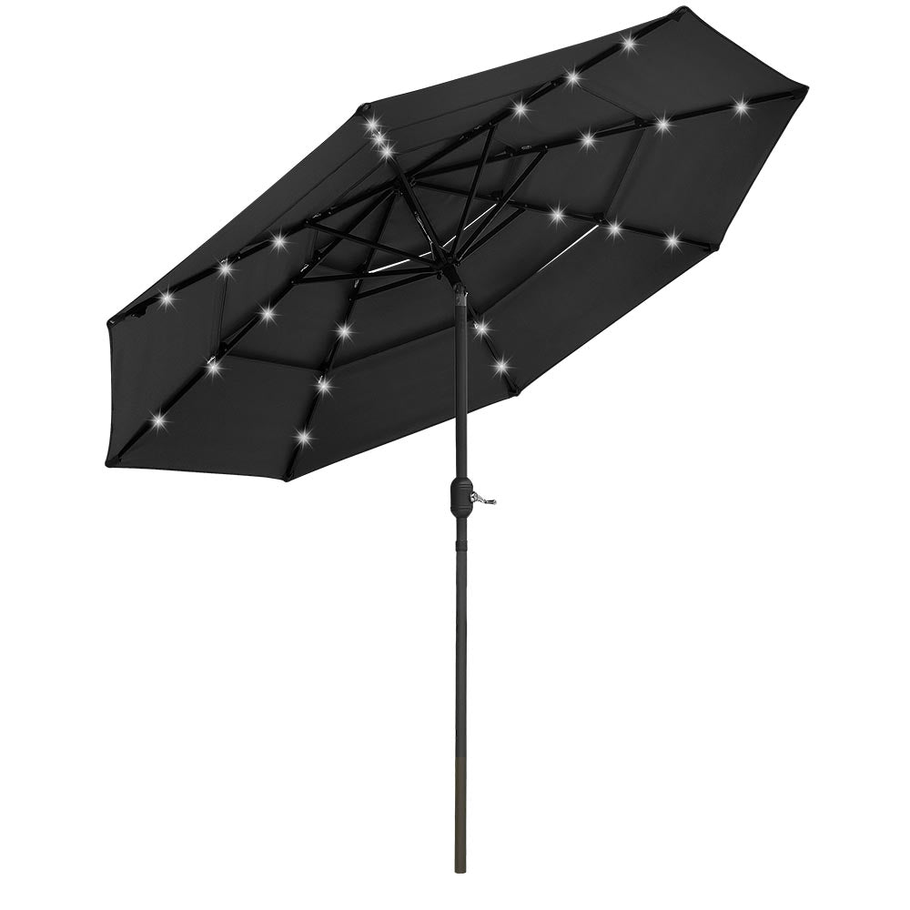 Yescom 9ft Prelit Umbrella 3-Tiered Patio Umbrella with Lights, Black Image