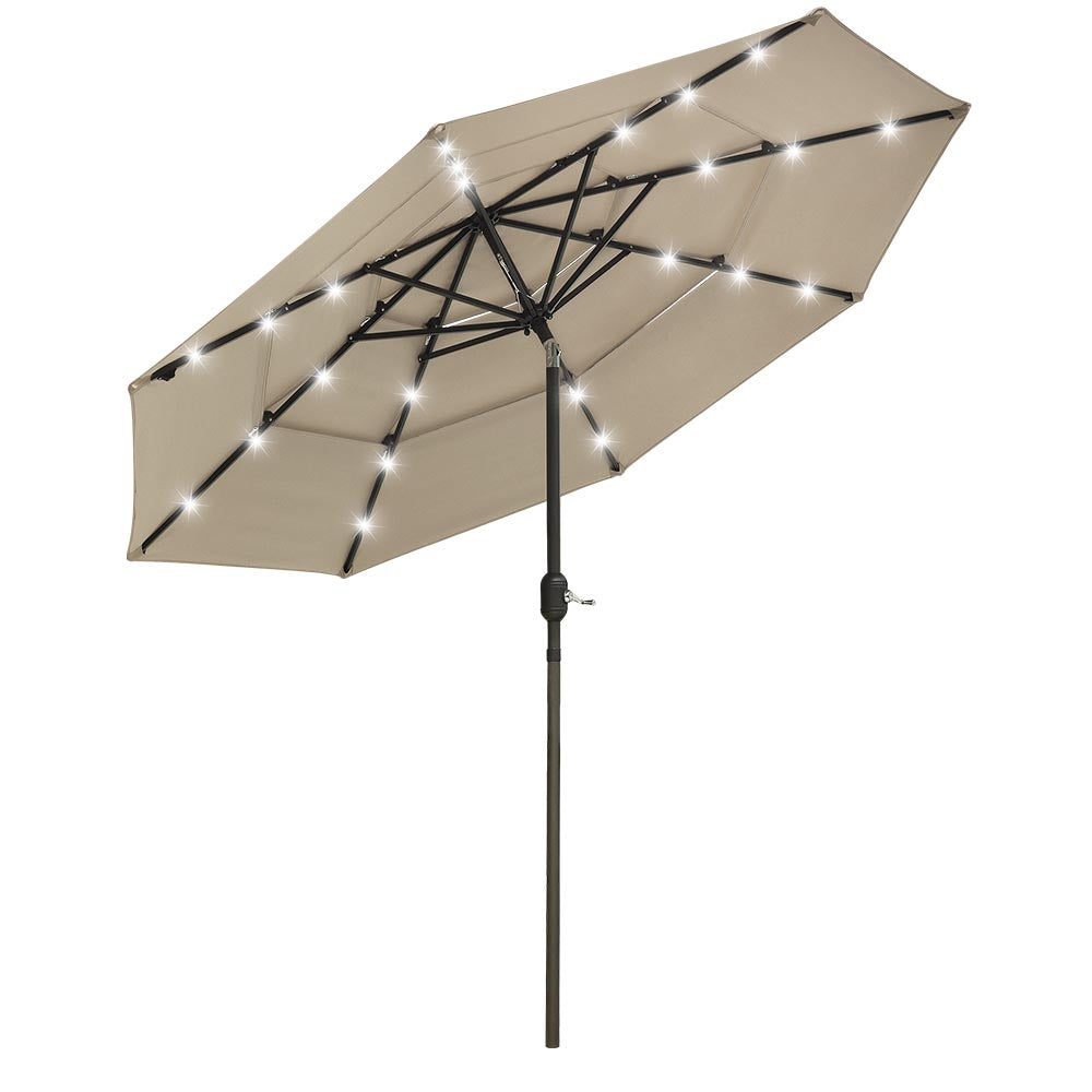 Yescom 9ft Prelit Umbrella 3-Tiered Patio Umbrella with Lights, Khaki Image