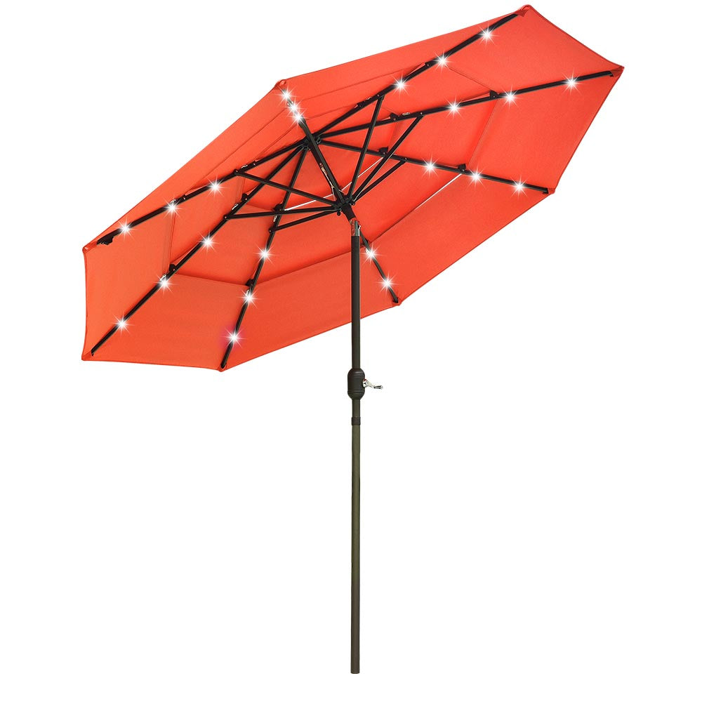 Yescom 9ft Prelit Umbrella 3-Tiered Patio Umbrella with Lights, Cherry Tomato Image