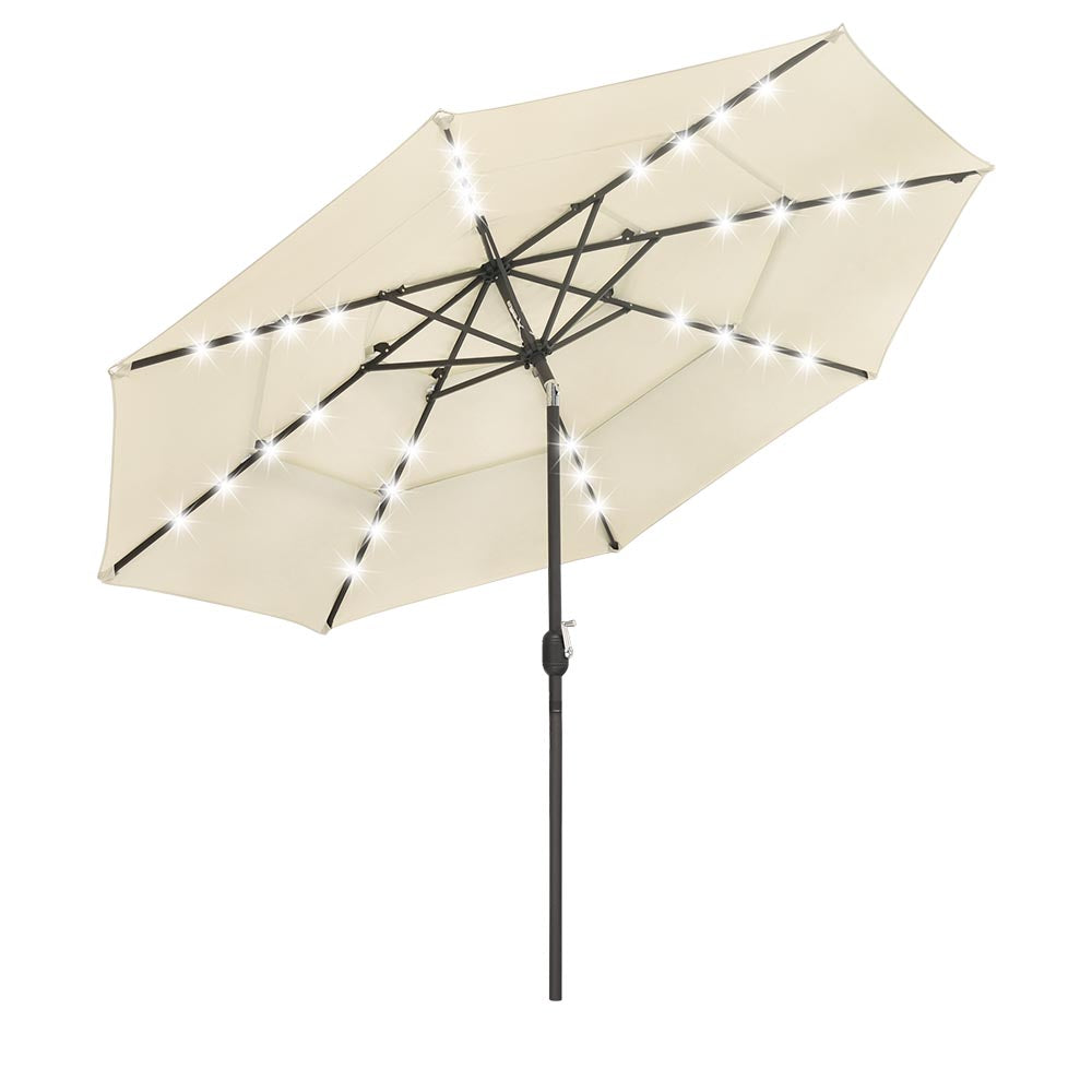Yescom 10ft Prelit Umbrella 3-Tiered Patio Umbrella with Lights, Beige Image