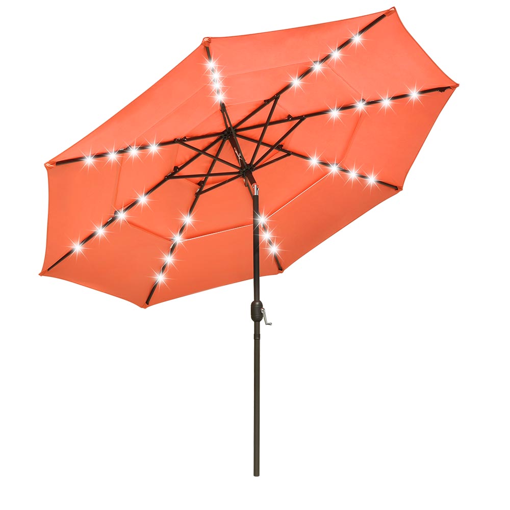Yescom 10ft Prelit Umbrella 3-Tiered Patio Umbrella with Lights, Cherry Tomato Image