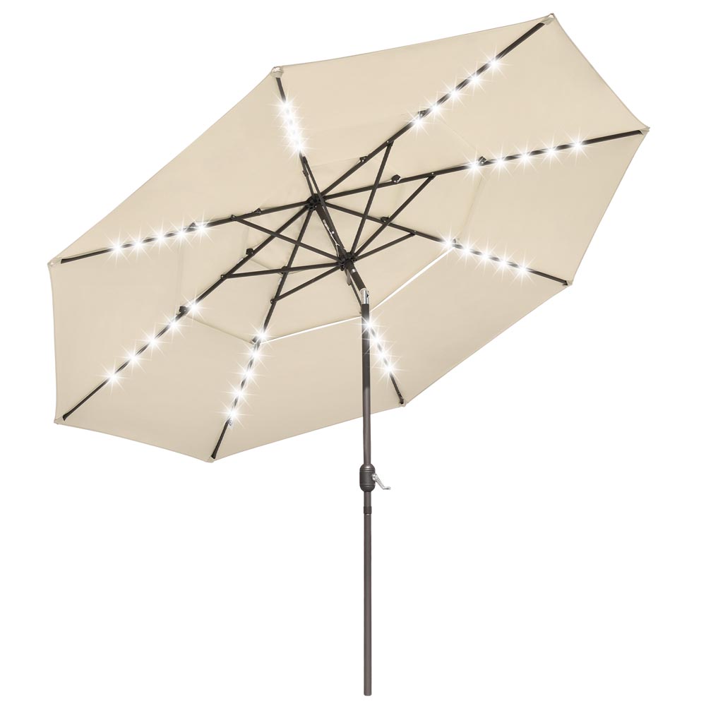 Yescom 11ft Prelit Umbrella 3-Tiered Patio Umbrella with Lights, Beige Image