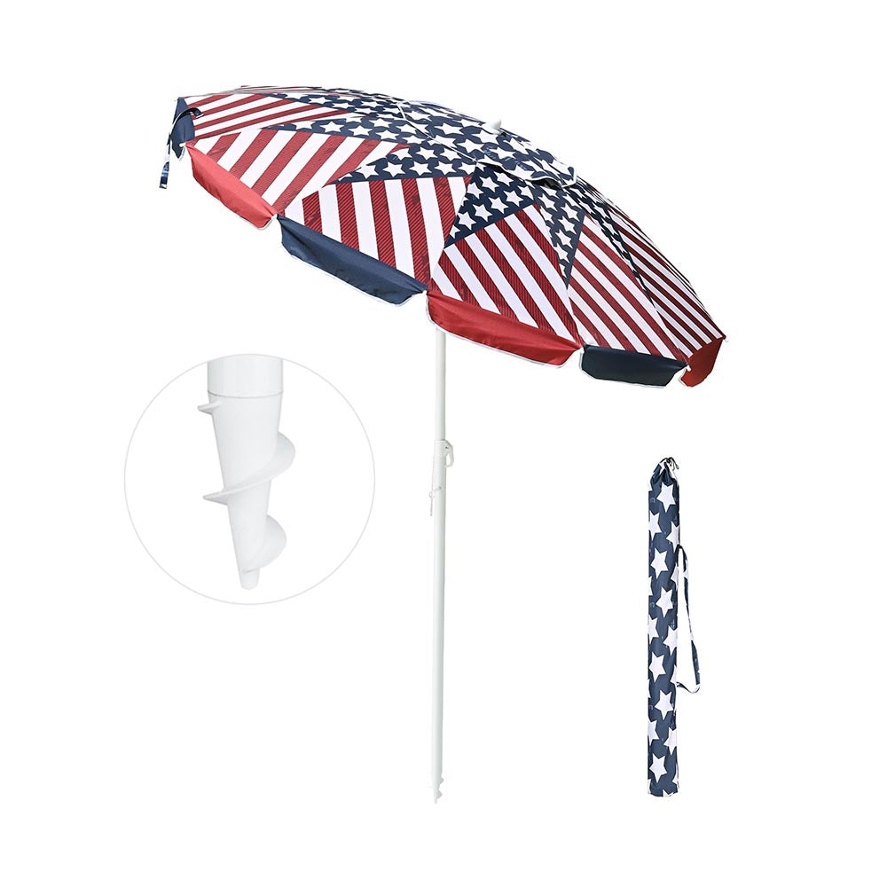 Yescom Beach Umbrella Tilt 7 ft 12-rib w/ Anchor, USA Flag Image