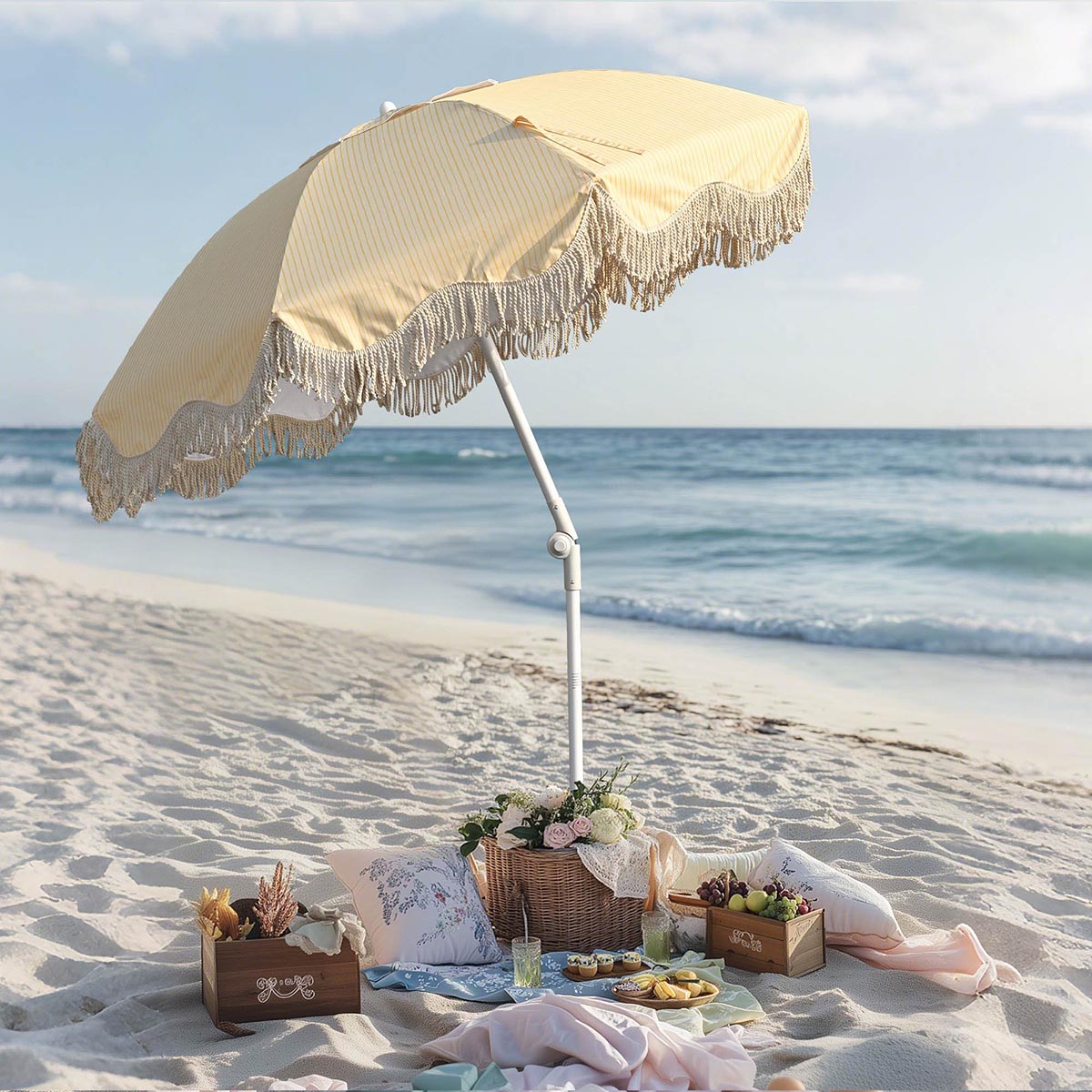 convert beach umbrella to patio Yescom Fringe Beach Umbrella 6ft 8-rib with Anchor