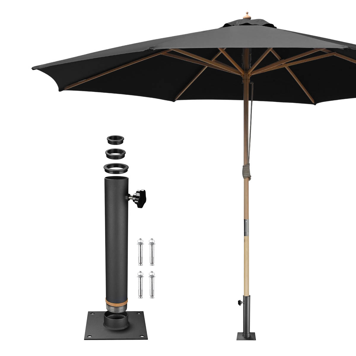 free standing patio umbrella attached to deck Yescom 13ft Wood Market with Mount friendly design ensures quick Salomon Equipe 3V Race FP_identifier:77356 Customize Your Accessories::Ebike Only