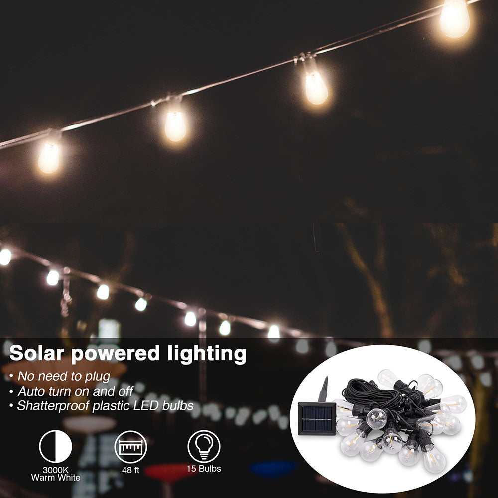 Yescom Solar Outdoor String Light Christmas Lights 48ft 15-Bulbs Image
