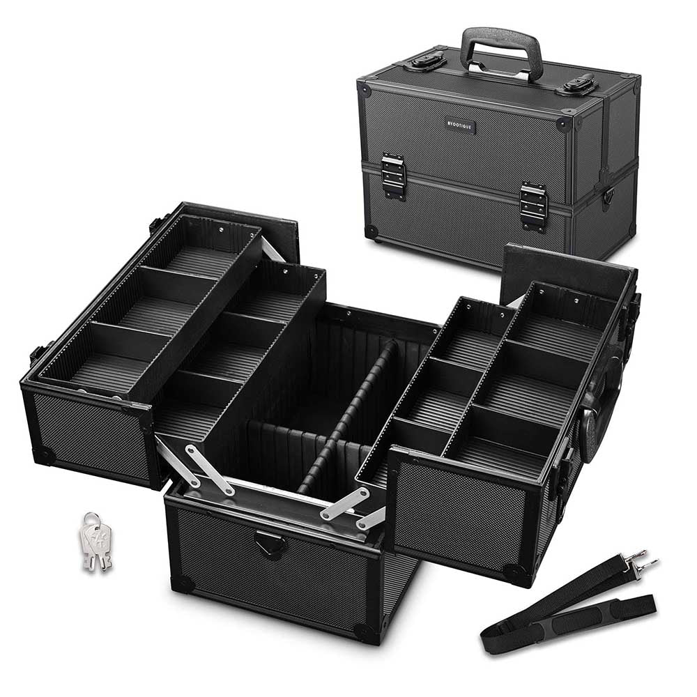 プロユース　メイクアップボックス Byootique Aluminum Train Cosmetic Makeup Case Black Portable ABS