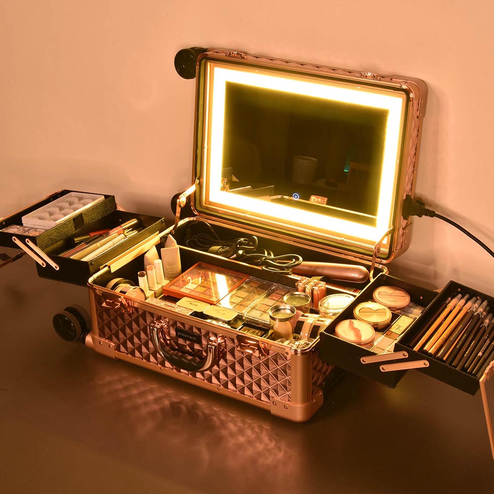 Yescom Rolling Studio Makeup Case with Lighted Mirror & Legs, L Image