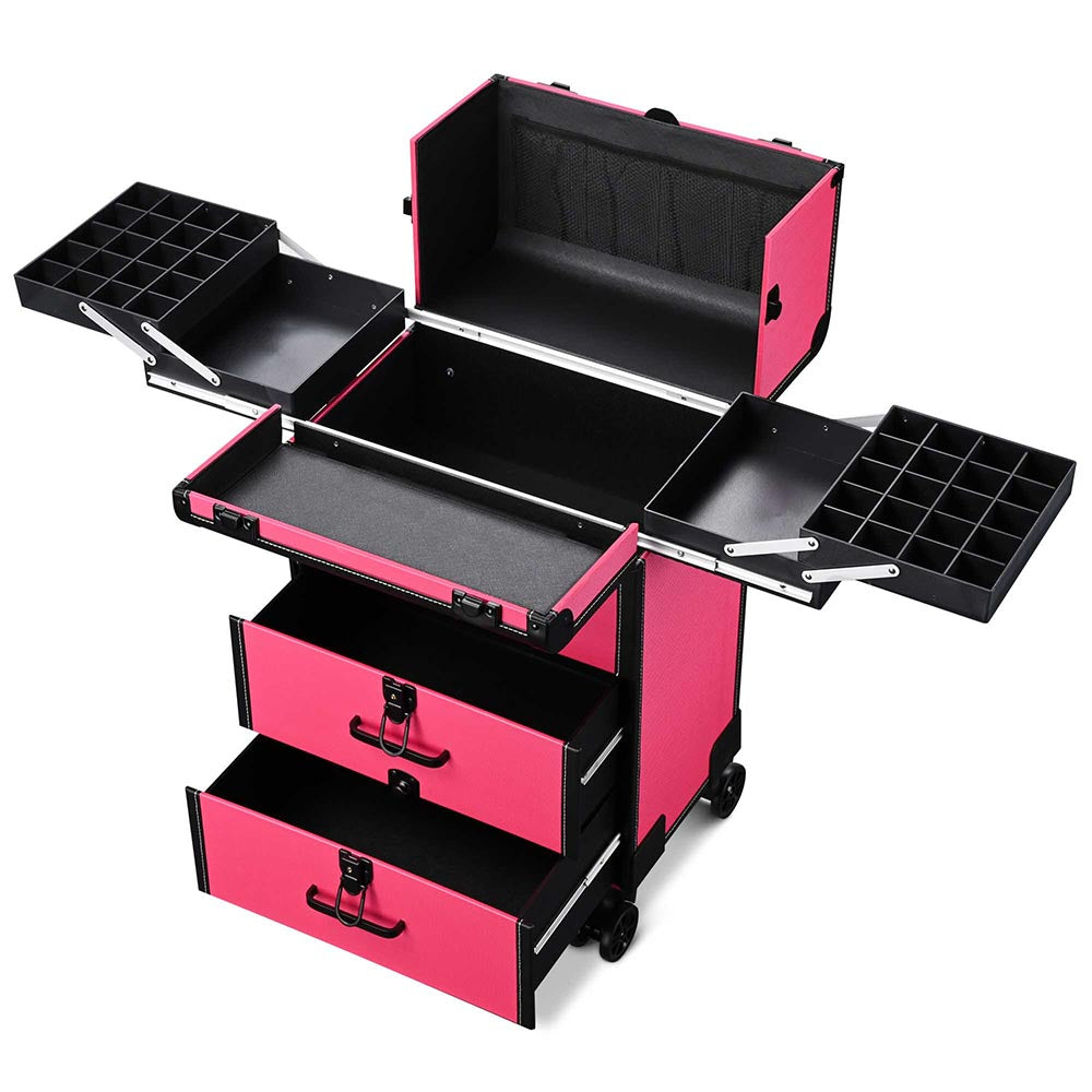 Yescom Artist Rolling Makeup Case with Drawers, Barbie Pink Image