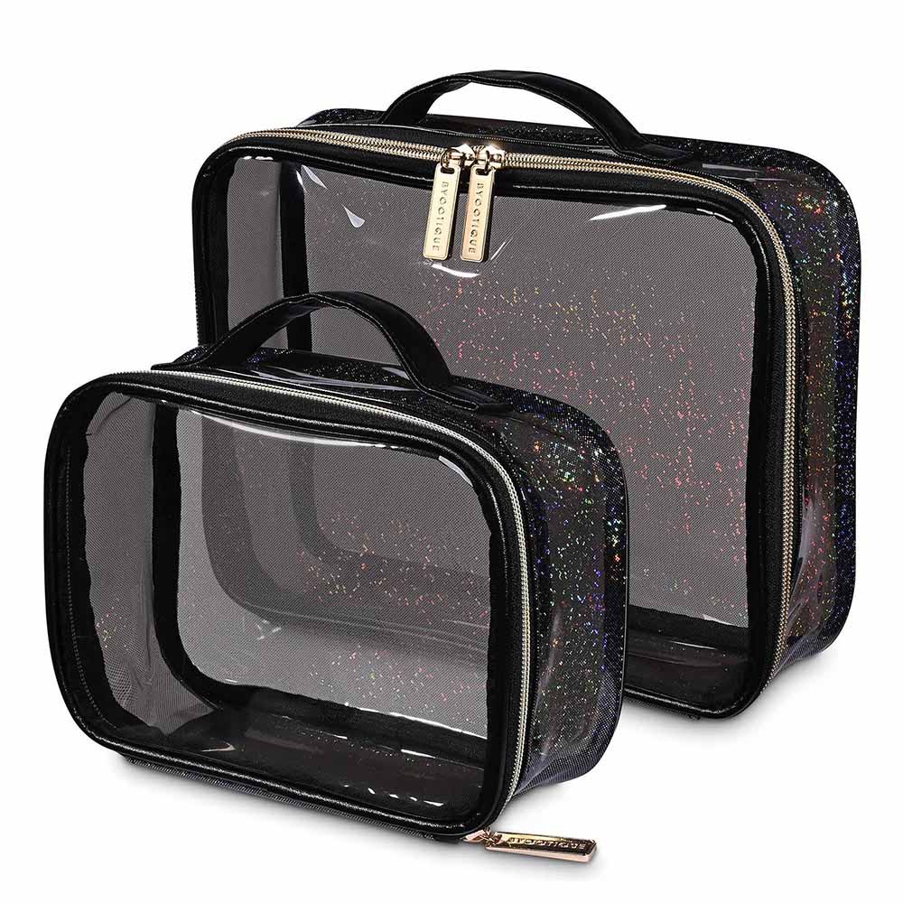 Yescom Clear Makeup Bags Travel Toiletry Pouch 2ct/pk, Black Image