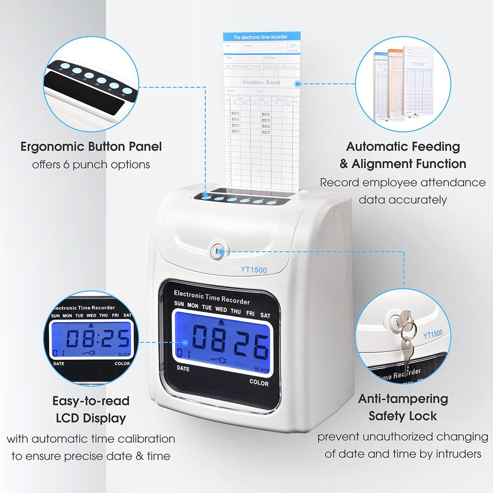 Yescom Punch Clock with Weekly Monthly Cards & Holder Image