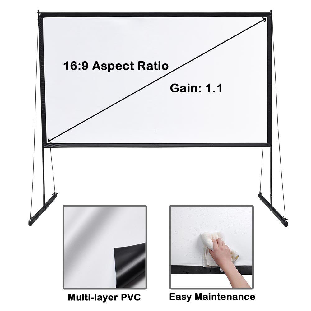 Yescom Outdoor Portable Projection Screen PVC w/ Metal Stand 150in 16:9 Image