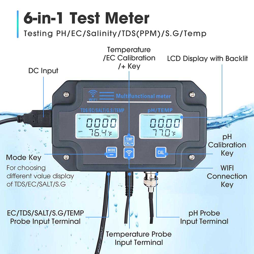 Yescom Multifunction Water Tester 6-in-1 Image