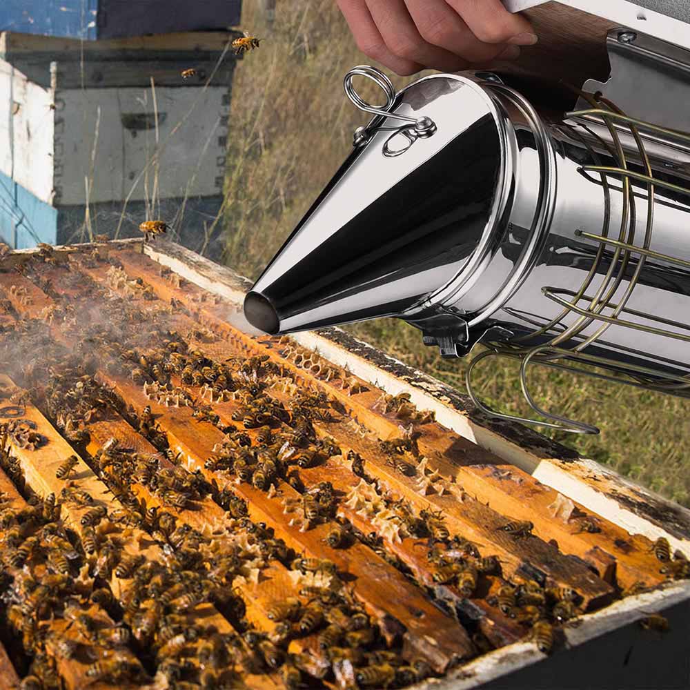 Yescom 11 in Bee Hive Smoker Stainless Steel w/ Heat Shield Beekeeping Image