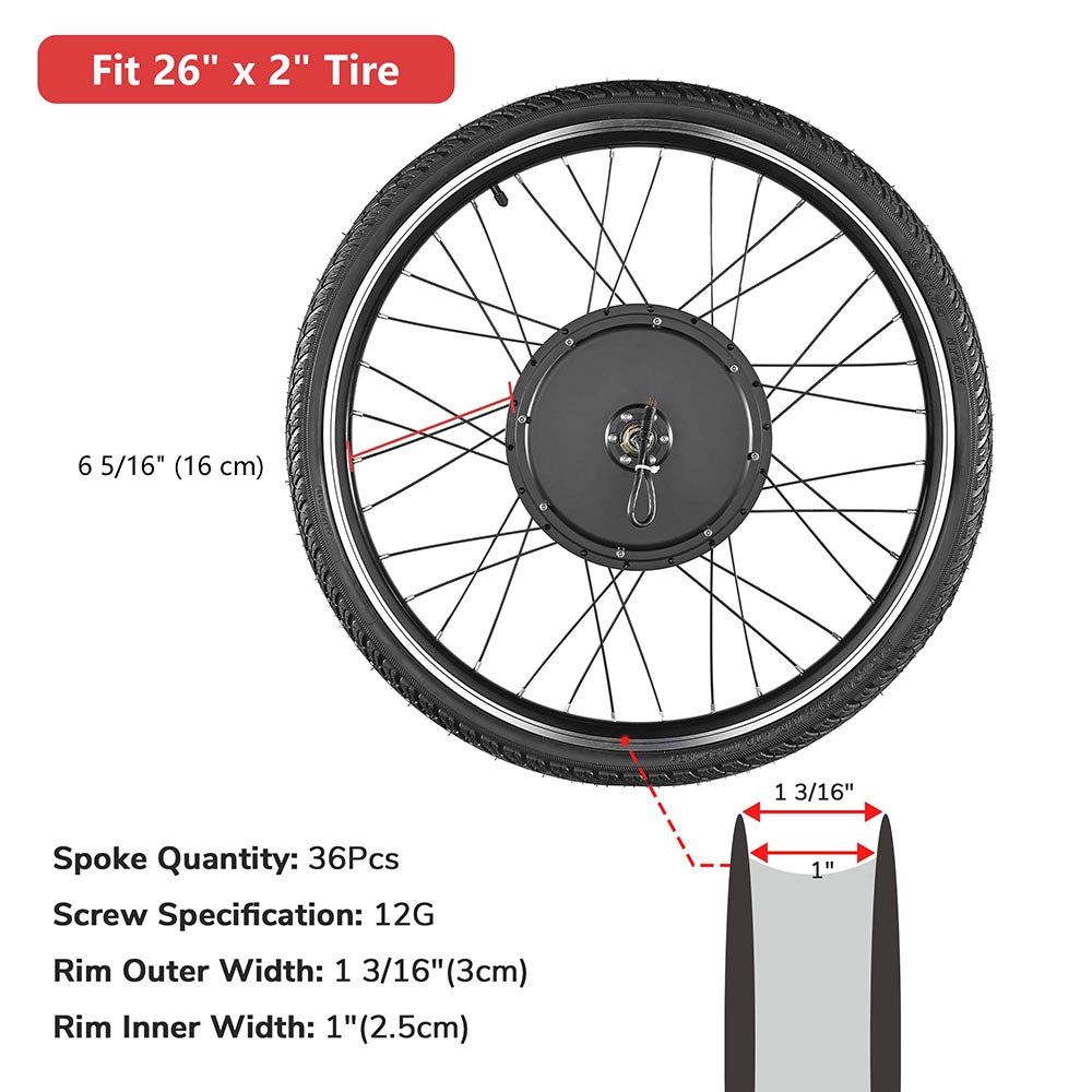 fitting electric motor to bicycle Yescom 26in Front Electric Bicycle Motor Conversion Kit 48v 1000w