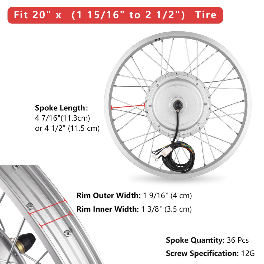 Yescom 20" Electric Bicycle Motor Front Wheel Kit 36v 750w Image