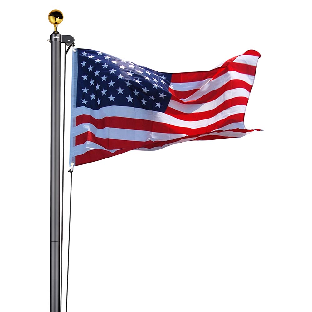 Yescom American Aluminum Sectional Flag Pole Set 30', Black Image