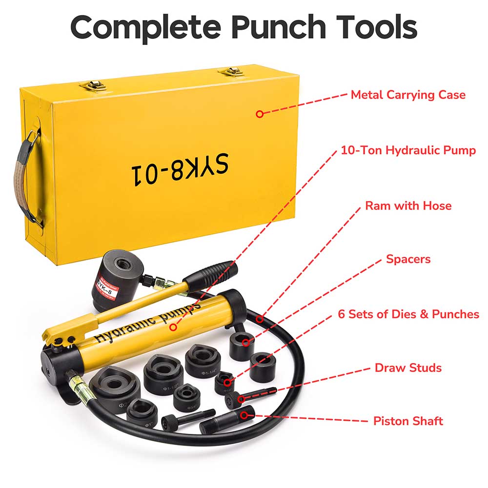 Yescom 10 Ton Hydraulic Punch Press w/ 6 Piece Tool Kit Yellow Image