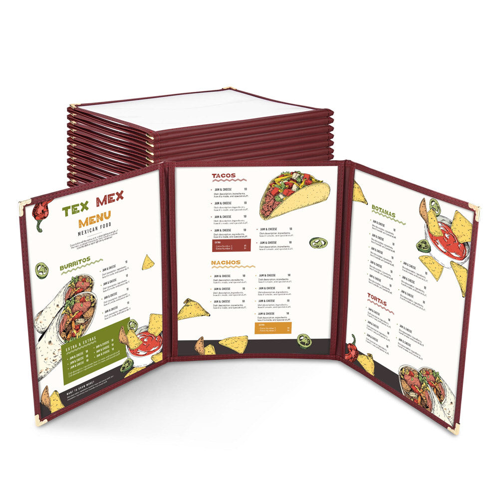 Yescom 30x Menu Covers Cafe Restaurant Triple 8.5x11, Red Image