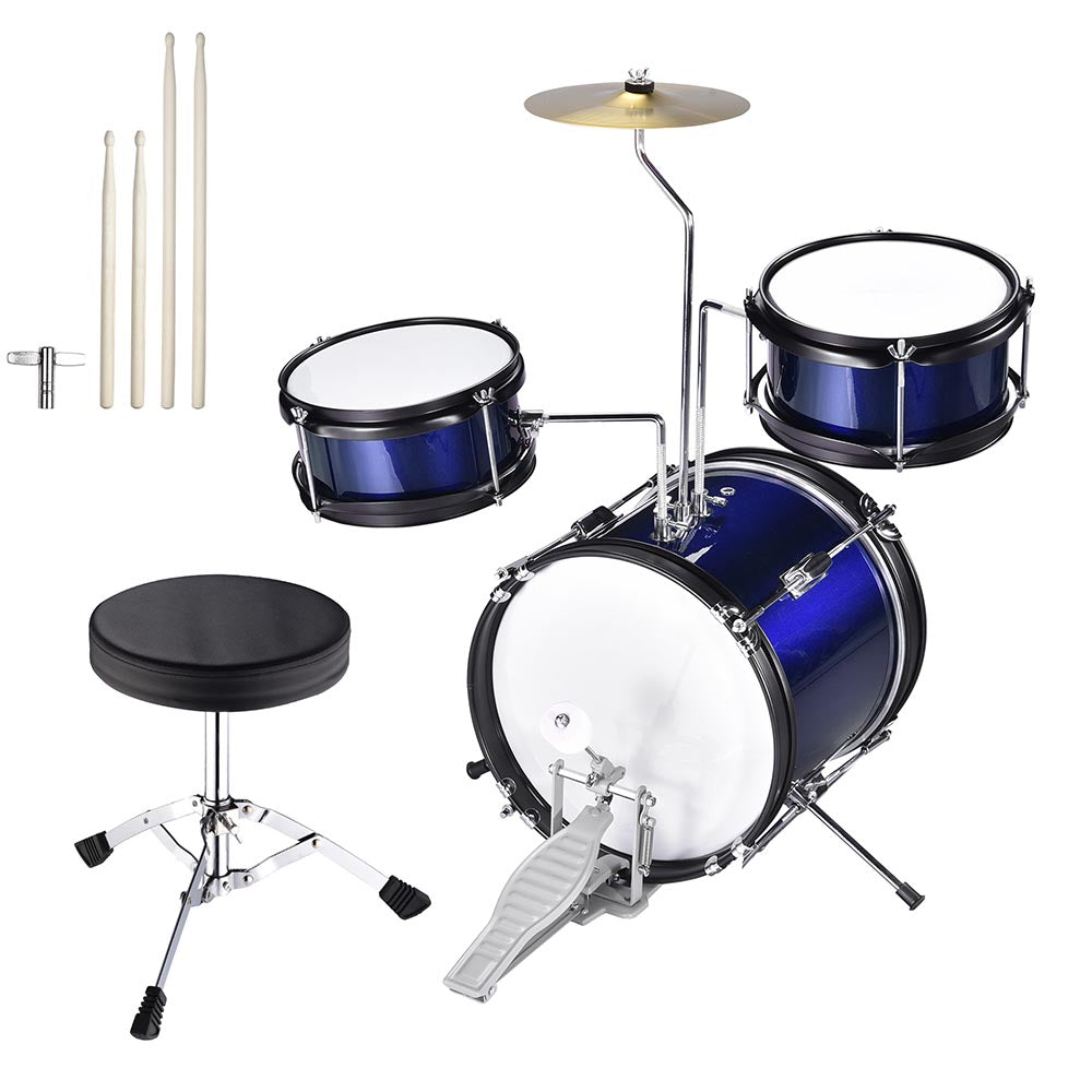 Yescom Junior Kids Drum Set w/ Cymbal Drum Throne 3pcs 12inch, Blue Image