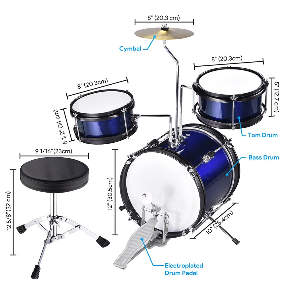Yescom Junior Kids Drum Set w/ Cymbal Drum Throne 3pcs 12inch Image