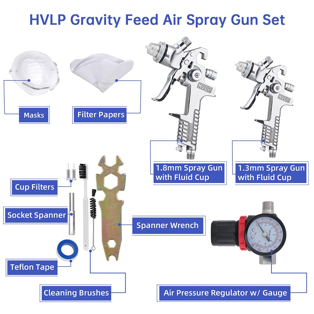 Yescom Automotive Paint Sprayers Gravity Feed HVLP Spray Kit Silver Image