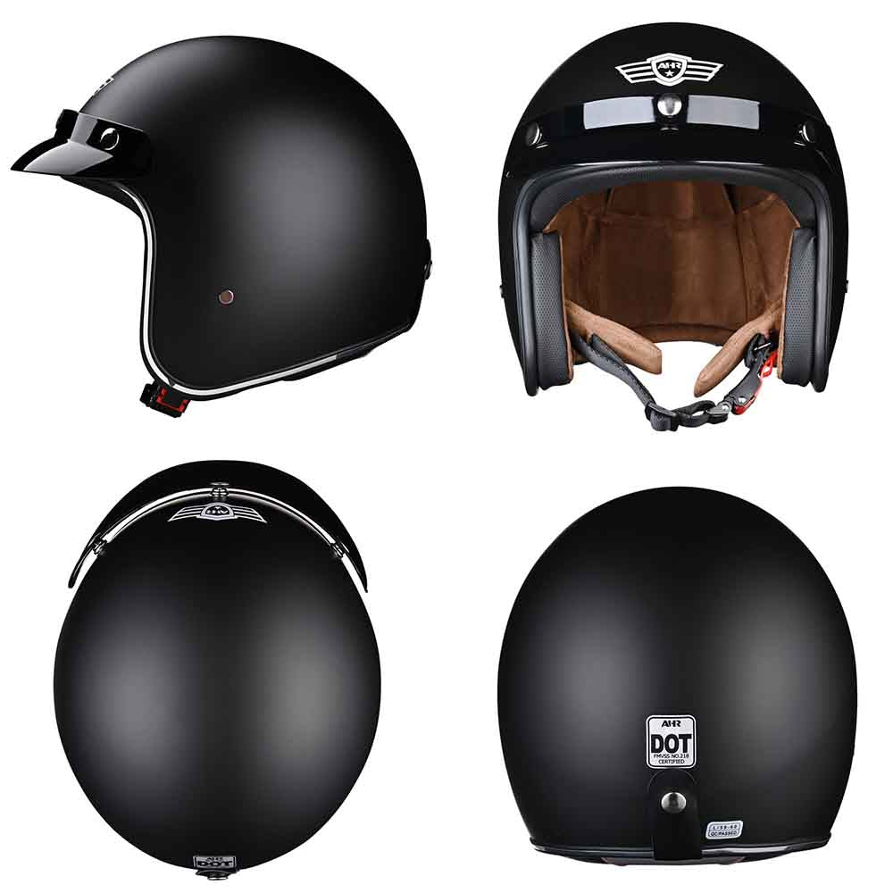 Yescom Retro DOT 3/4 Open Face Motorcycle Helmet Visor Matte Black, S Image