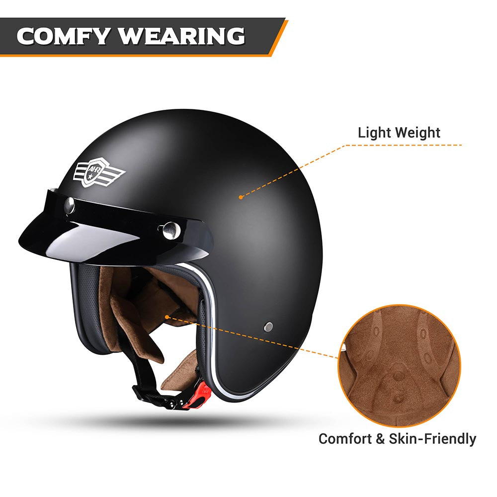 Yescom Retro DOT 3/4 Open Face Motorcycle Helmet Visor Matte Black, XL Image