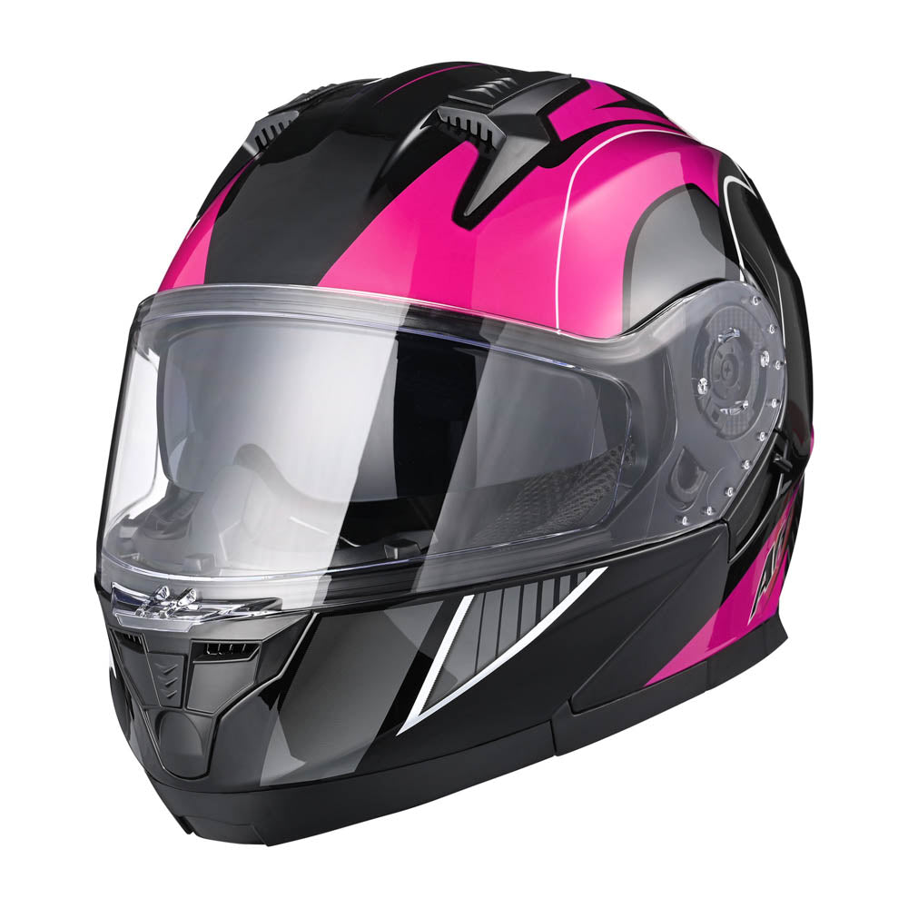 Yescom RUN-M3 Modular Helmet Flip Up DOT 2-Visors Black Pink, S(55-56cm) Image