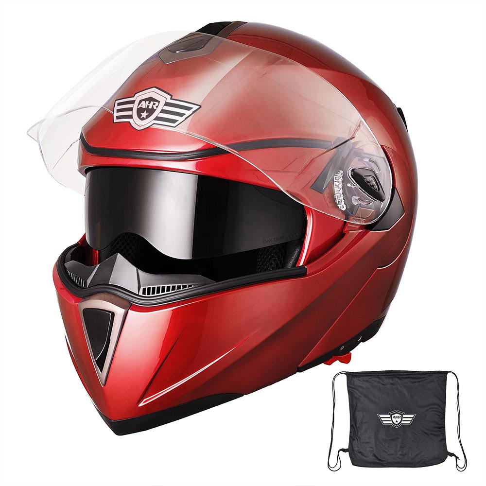 Yescom Modular Helmet Flip Up Full Face Dual Visors DOT Red Image