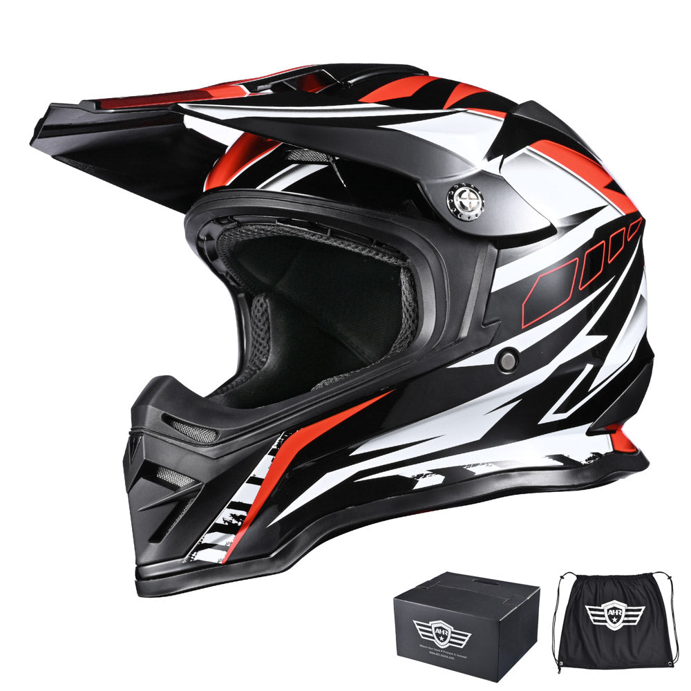 Yescom DOT Dirt Bike Motocross Helmet Black Red, M(57-58cm) Image