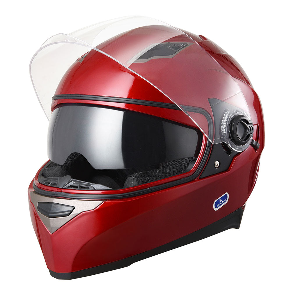 Yescom DOT Motorcycle Helmet Full Face Dual Visors Red, L Image
