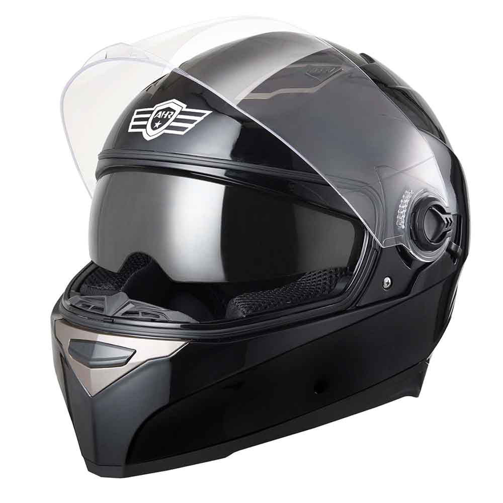 AHR DOT Motorcycle Helmet Full Face Dual Visors Black, image size:1000x1000