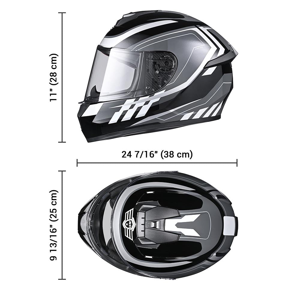 Yescom RUN-F3 DOT Motorcycle Helmet Full Black Gray Image