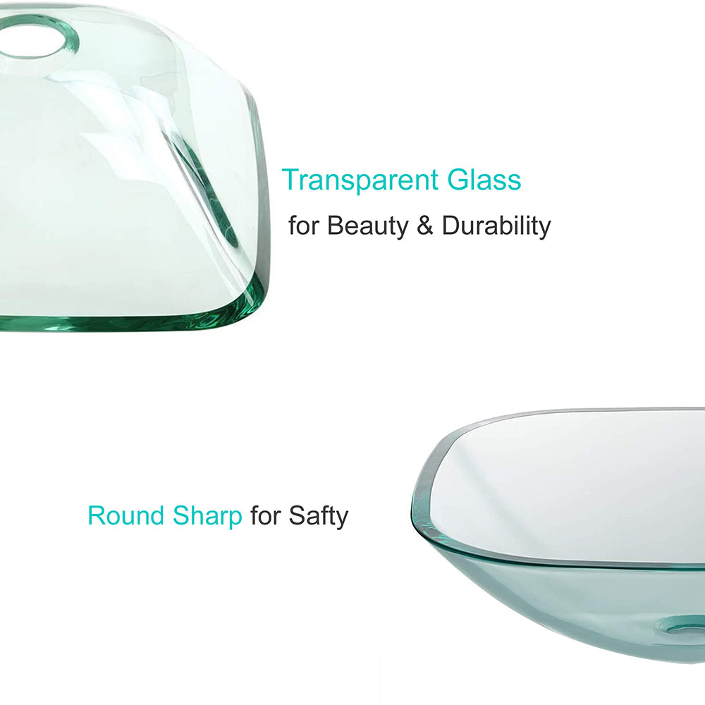 Yescom Square Bathroom Glass Vessel Sink Bowl Lavatory Basin Image