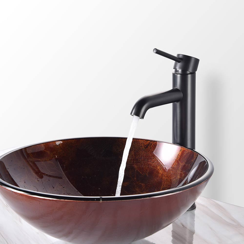 Yescom Round Tempered Glass Artistic Vessel Sink Bathroom Bowl Basin Image