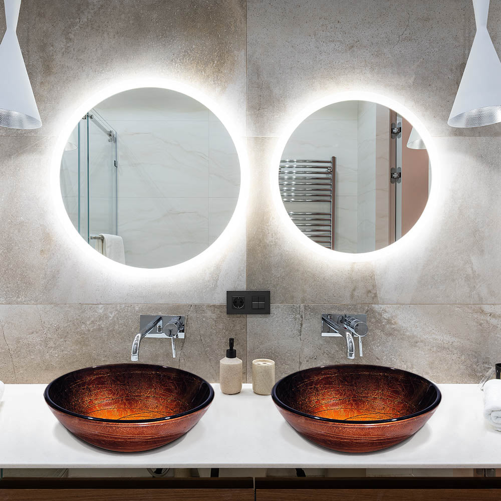 Yescom Round Tempered Glass Artistic Vessel Sink Bathroom Bowl Basin Image