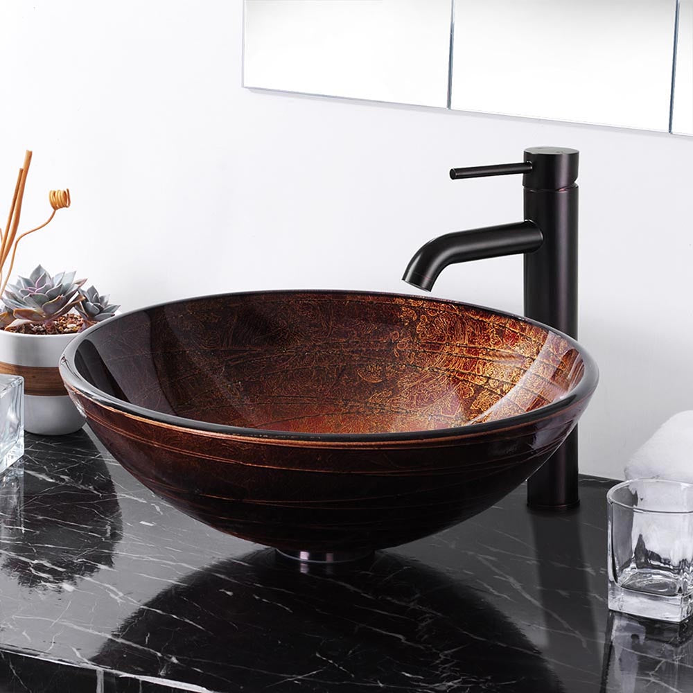 Yescom Round Tempered Glass Artistic Vessel Sink Countertop Image