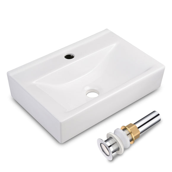 Yescom Porcelain Bathroom Sink w/ Drain Rectangular 18x12