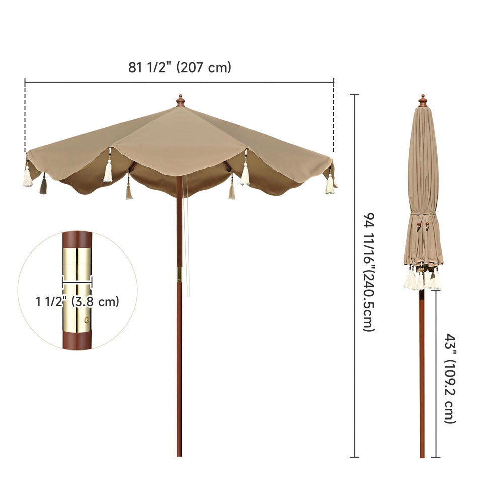 Yescom Boho Fringe Umbrella Wood Market Umbrella Image