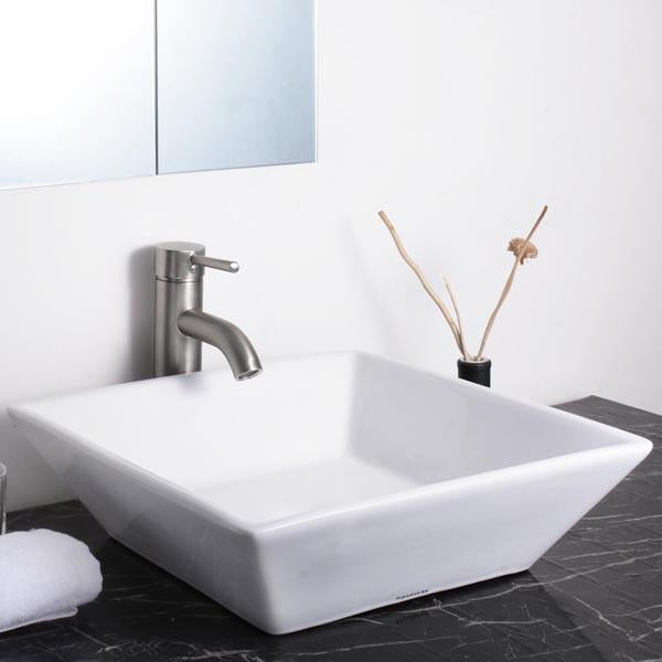 Yescom 16" Square Porcelain Bathroom Sink Vanity Vessel w/ Drain Image