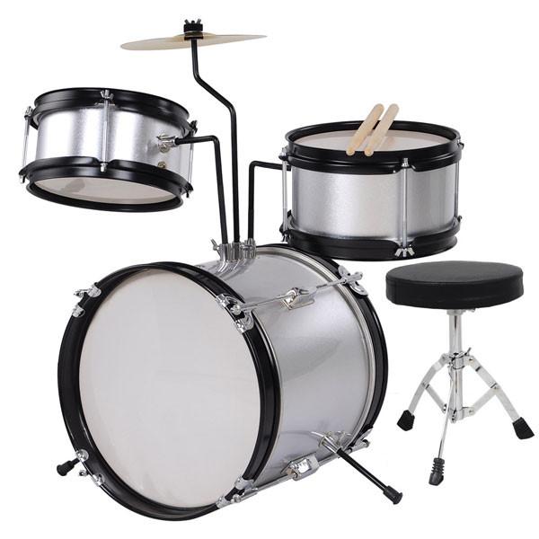 Yescom Junior Kids Drum Set w/ Cymbal Drum Throne 3pcs 12inch, Silver Image