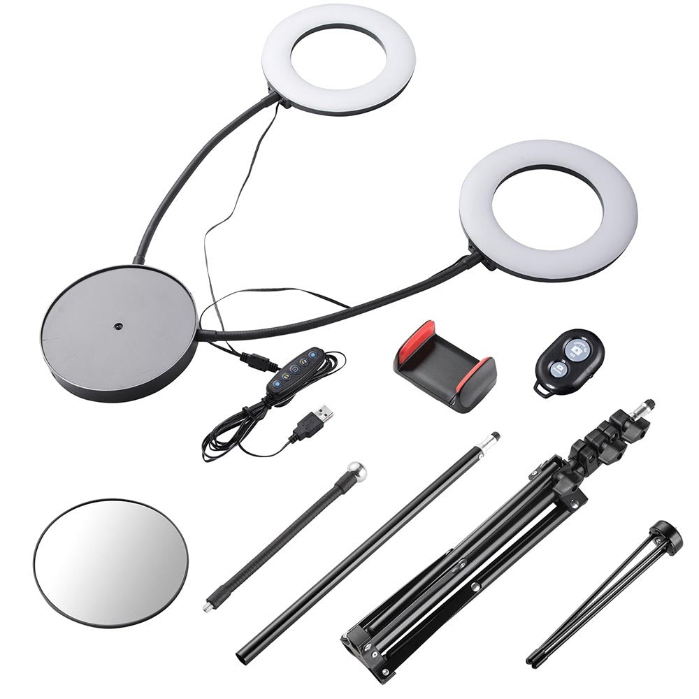Yescom 7" Dual Ring Light Dimmable Selfie Mirror Phone Holder Remote Image
