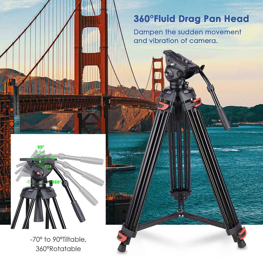 Yescom 71in Adjustable Camera Tripod Kit 3-Height 360 Fluid Head w/ Bag Image