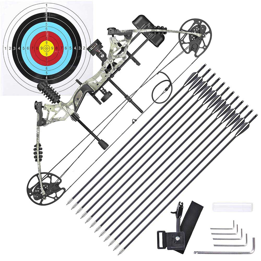 Yescom Archery Compound Bow Kit & 12 Carbon Arrows Fishing Bow, Camo Image