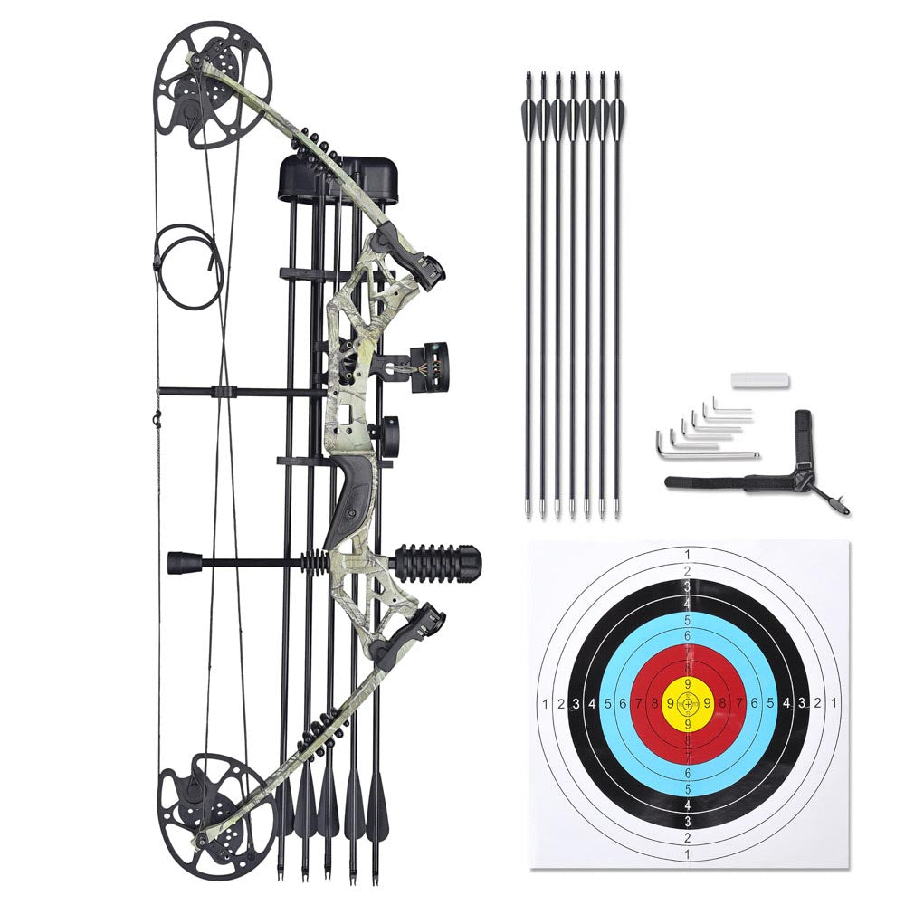 Yescom Left Hand Compound Bow Kit 12 Carbon Arrows 20-70 lbs Image
